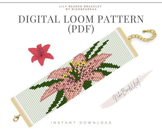 Pink Lily Loom pattern for beaded bracelet - NikoBeadsUA