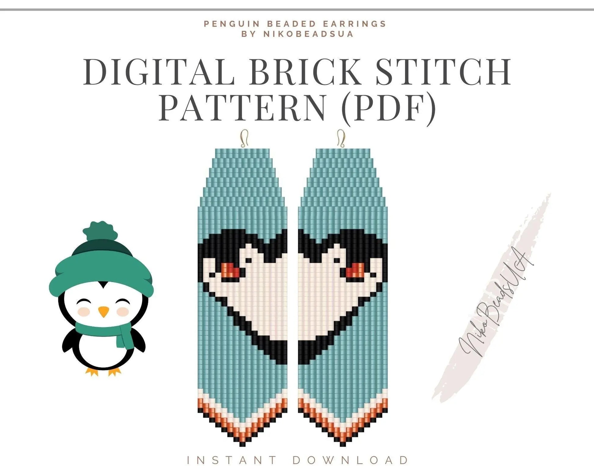 Penguin Brick Stitch pattern for fringe beaded earrings - NikoBeadsUA