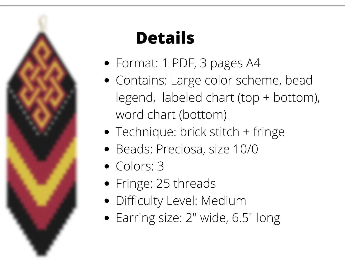 Eternal Knot Brick Stitch pattern for fringe beaded earrings - NikoBeadsUA