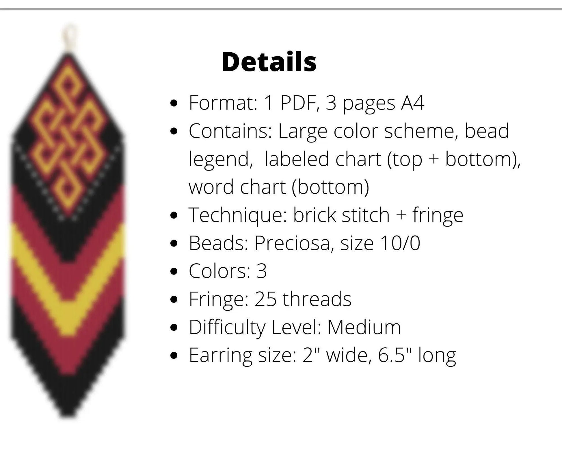 Eternal Knot Brick Stitch pattern for fringe beaded earrings - NikoBeadsUA