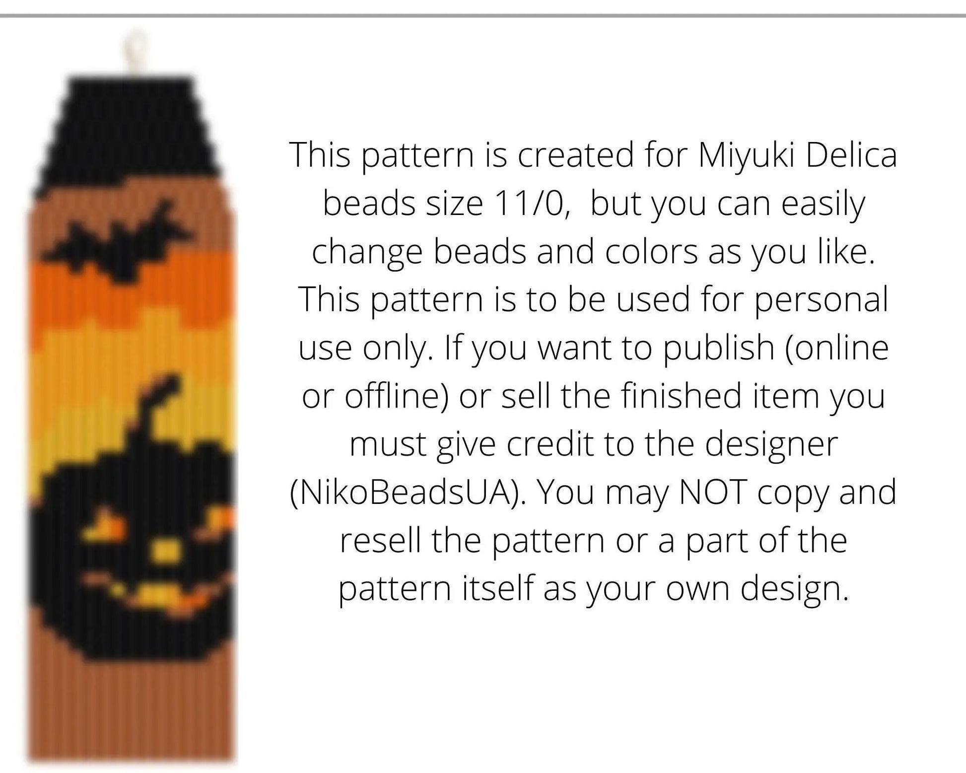 Halloween Brick Stitch pattern for fringe beaded earrings, pumpkin pattern - NikoBeadsUA