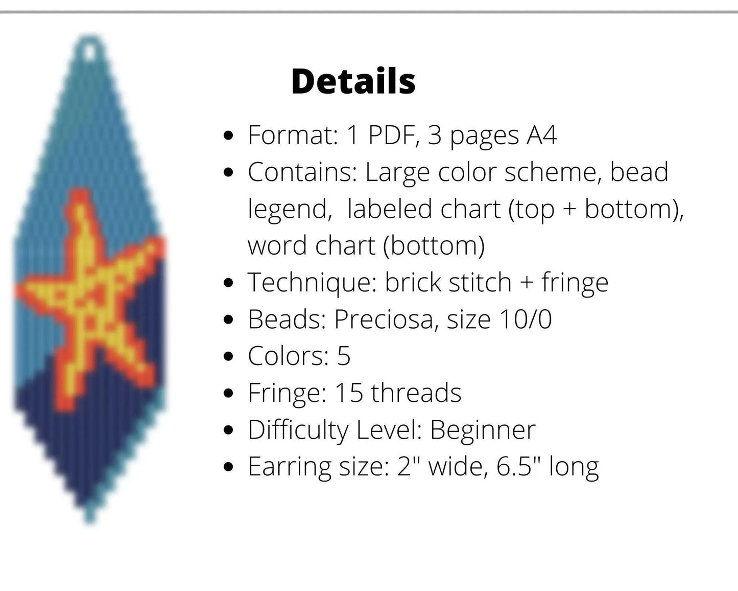 Starfish Brick Stitch pattern for fringe beaded earrings - NikoBeadsUA