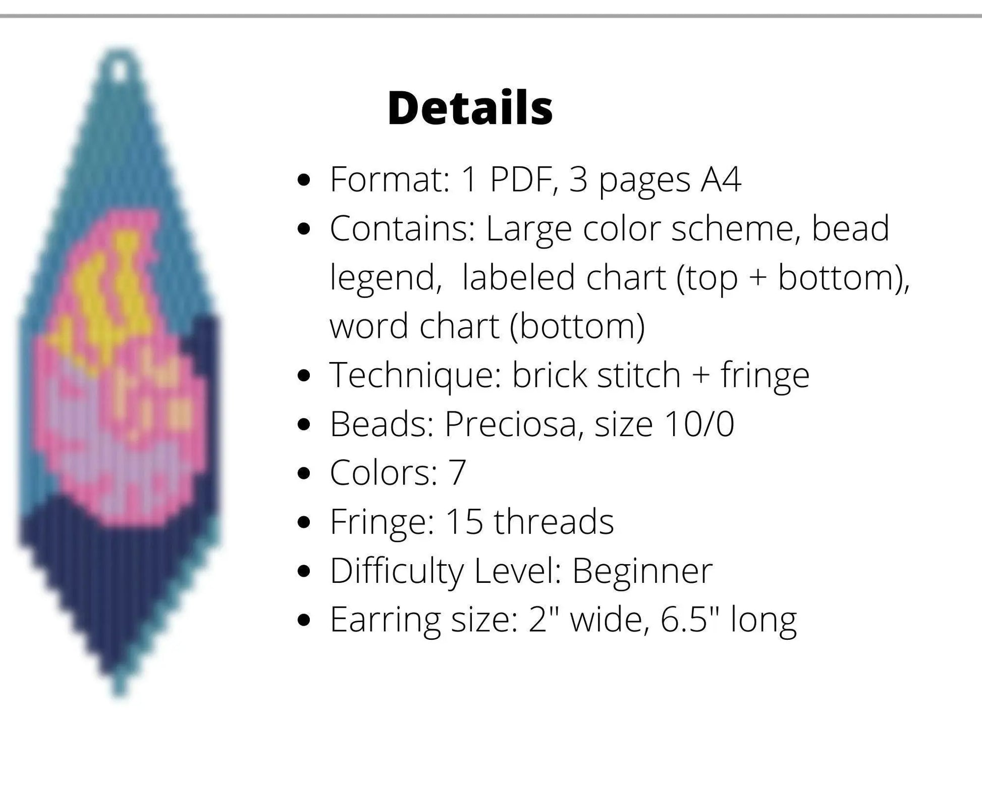 Seashell Brick Stitch pattern for fringe beaded earrings - Toho beads - NikoBeadsUA