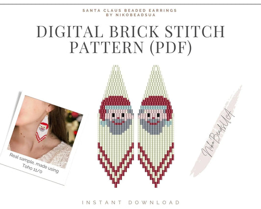 Santa Claus Brick Stitch pattern for beaded fringe earrings - Toho beads - NikoBeadsUA