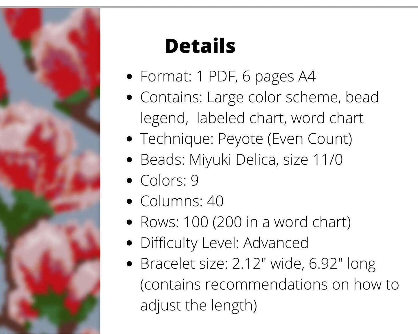 Magnolia even peyote pattern for beaded bracelet - NikoBeadsUA