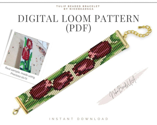 Purple Tulips Loom pattern for beaded bracelet - NikoBeadsUA