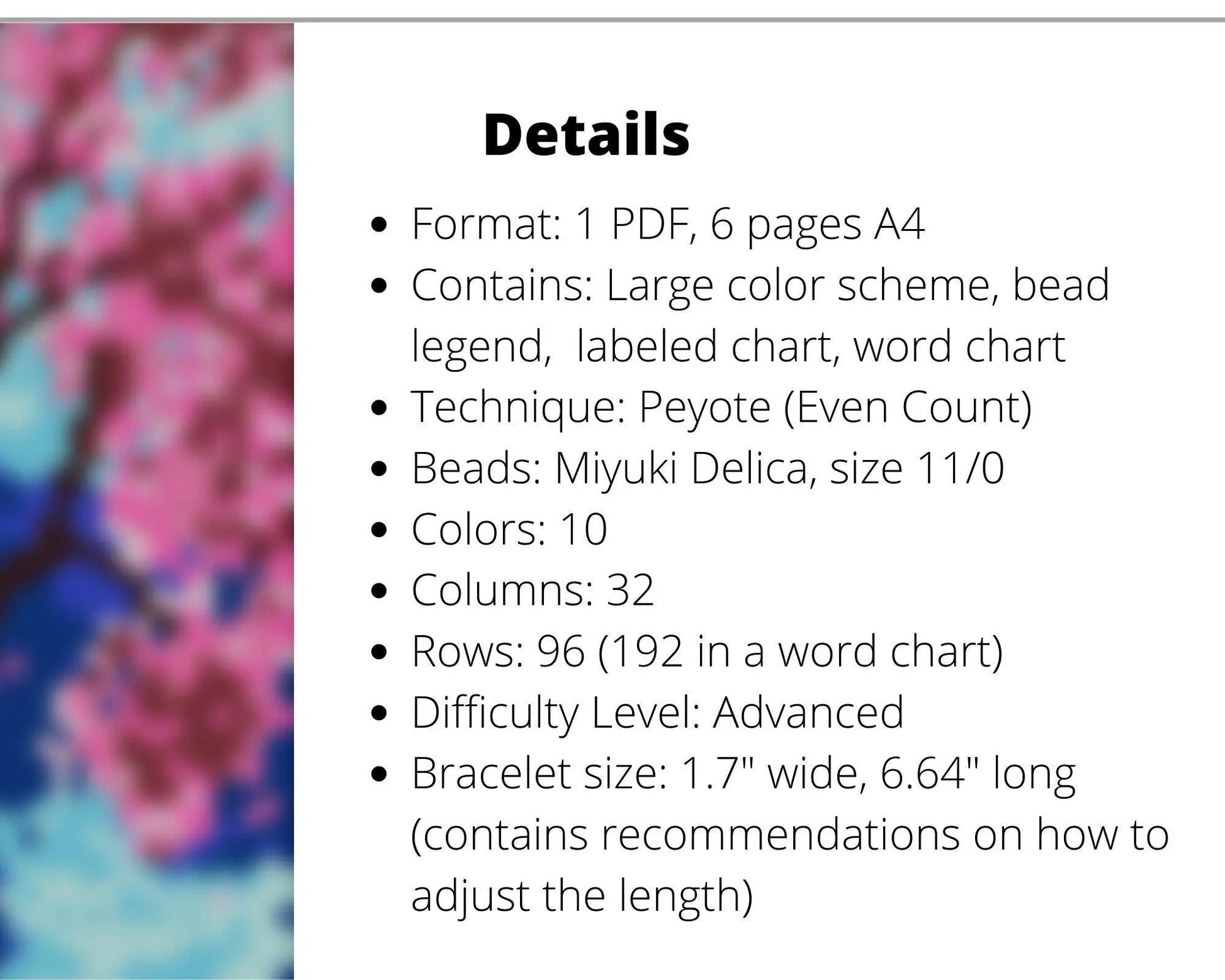 Sakura even peyote pattern for beaded bracelet - NikoBeadsUA