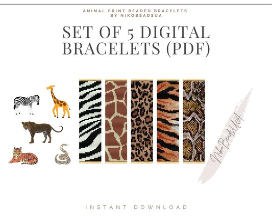 Set of 5 Animal Print Loom Bracelets patterns for Miyuki Delica - NikoBeadsUA