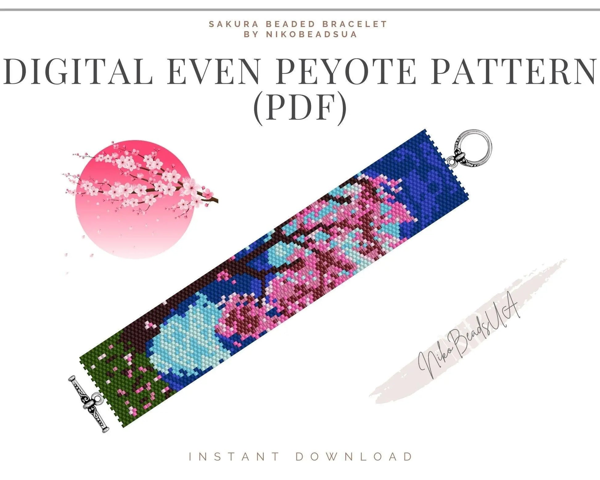 Sakura even peyote pattern for beaded bracelet - NikoBeadsUA