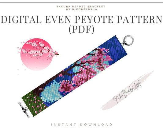 Sakura even peyote pattern for beaded bracelet - NikoBeadsUA