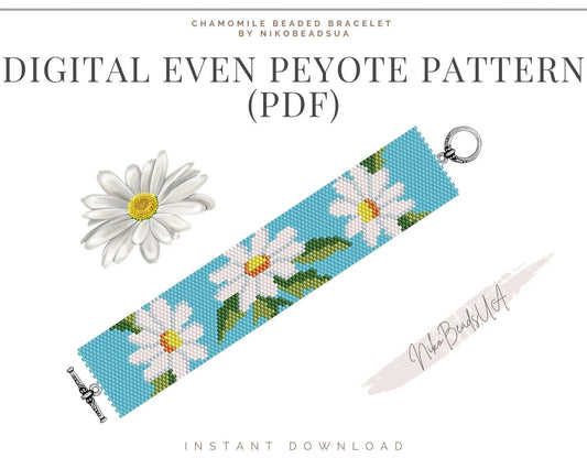Chamomile even peyote pattern for beaded bracelet - NikoBeadsUA