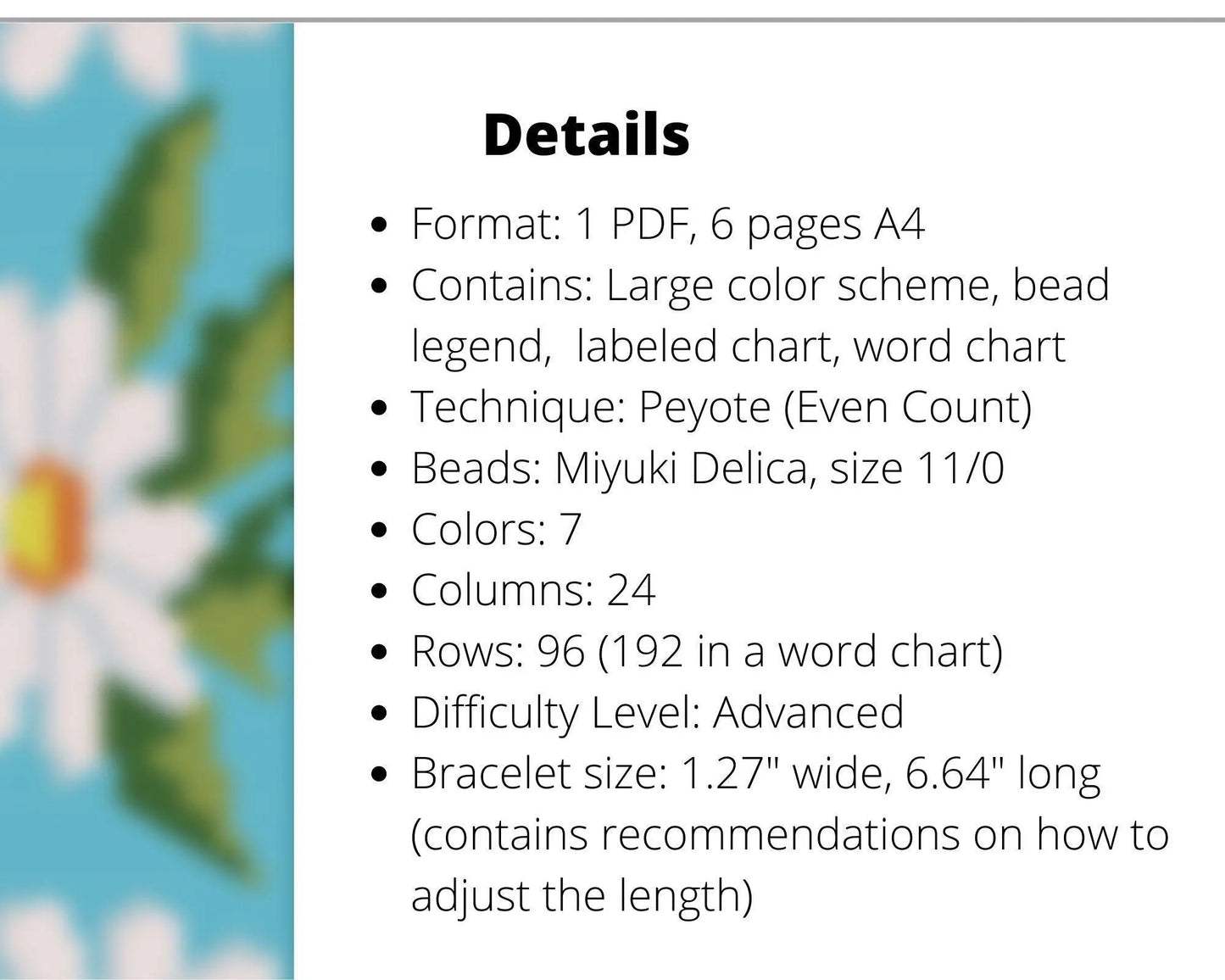 Chamomile even peyote pattern for beaded bracelet - NikoBeadsUA