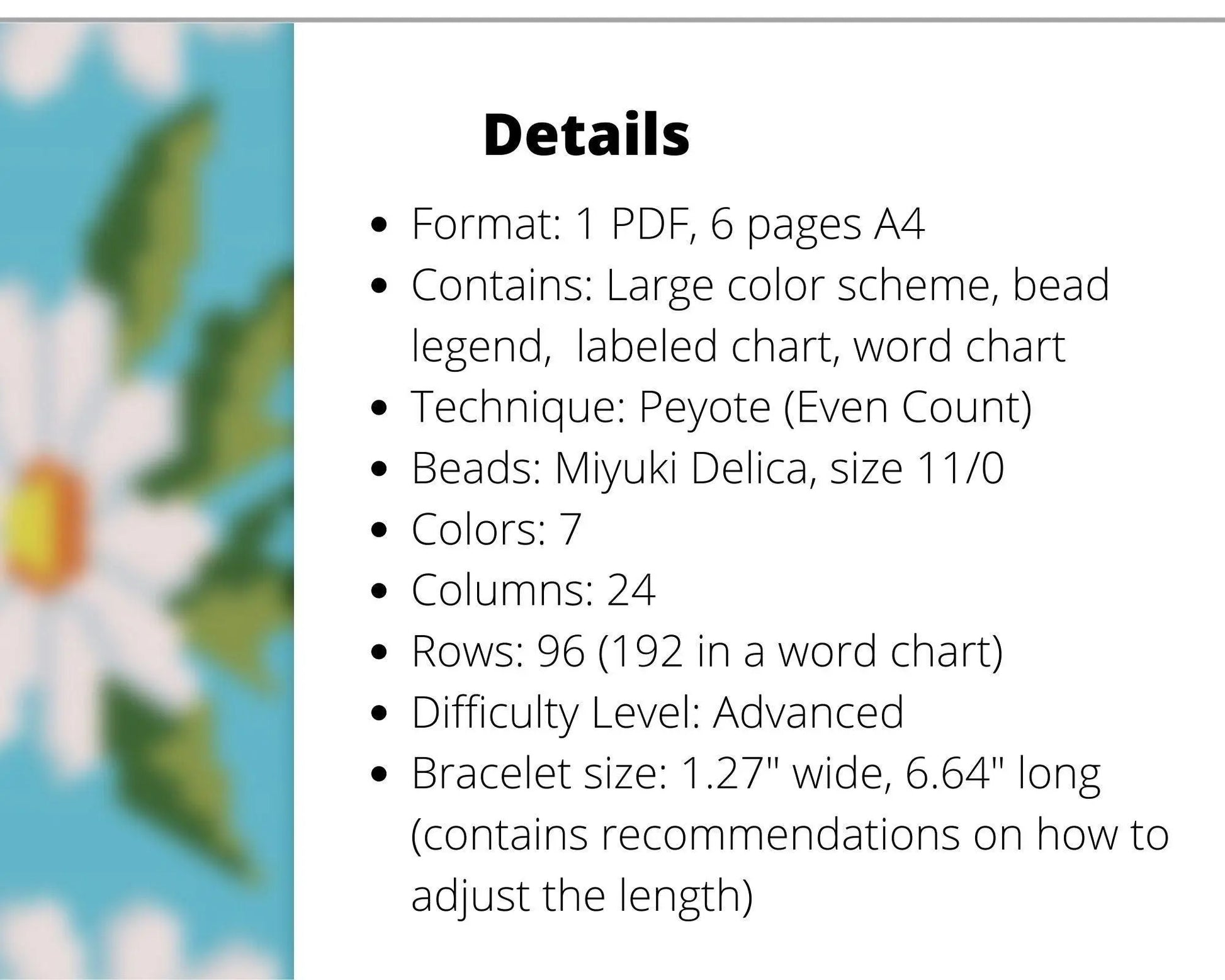 Chamomile even peyote pattern for beaded bracelet - NikoBeadsUA