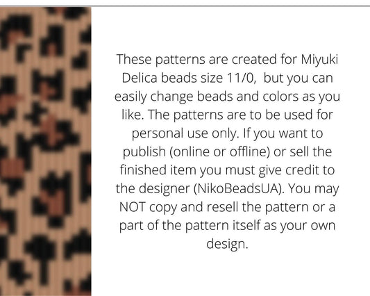 Set of 5 Animal Print Loom Bracelets patterns for Miyuki Delica - NikoBeadsUA