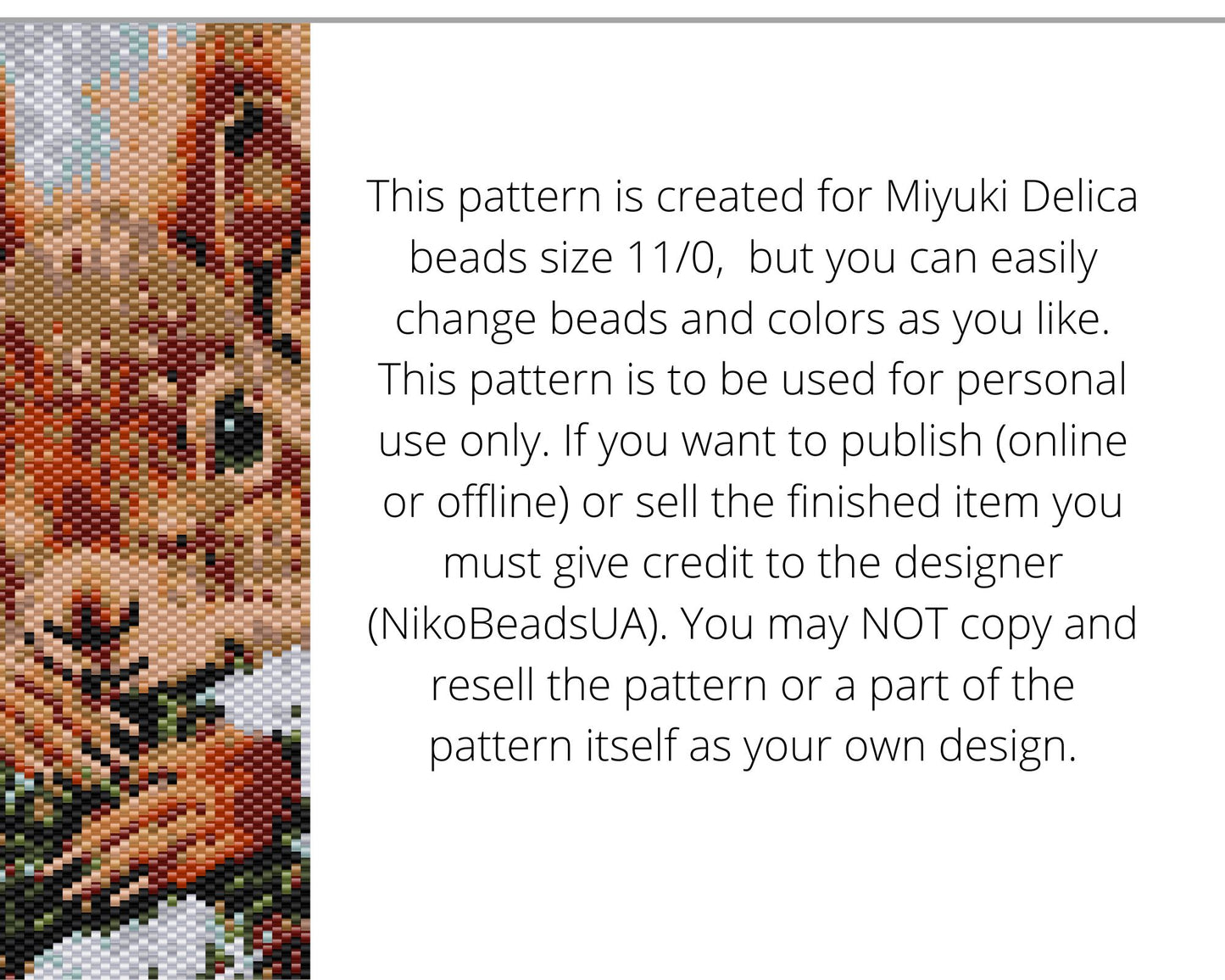 Squirrel even peyote and loom patterns for beaded bracelet or bookmark - NikoBeadsUA