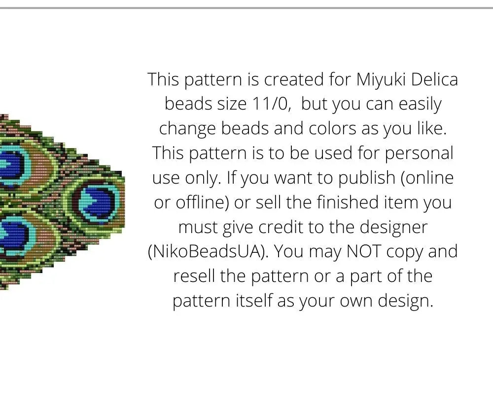 Peacock Fringe Loom pattern for beaded necklace NikoBeadsUA
