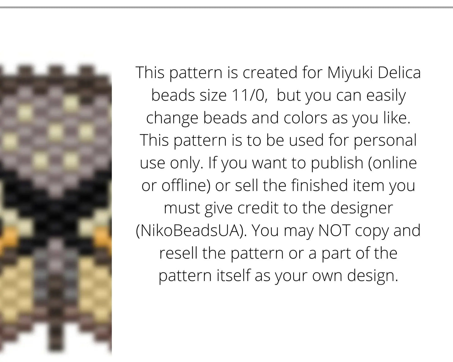 Owl Brick Stitch pattern for beaded pendant and earrings NikoBeadsUA