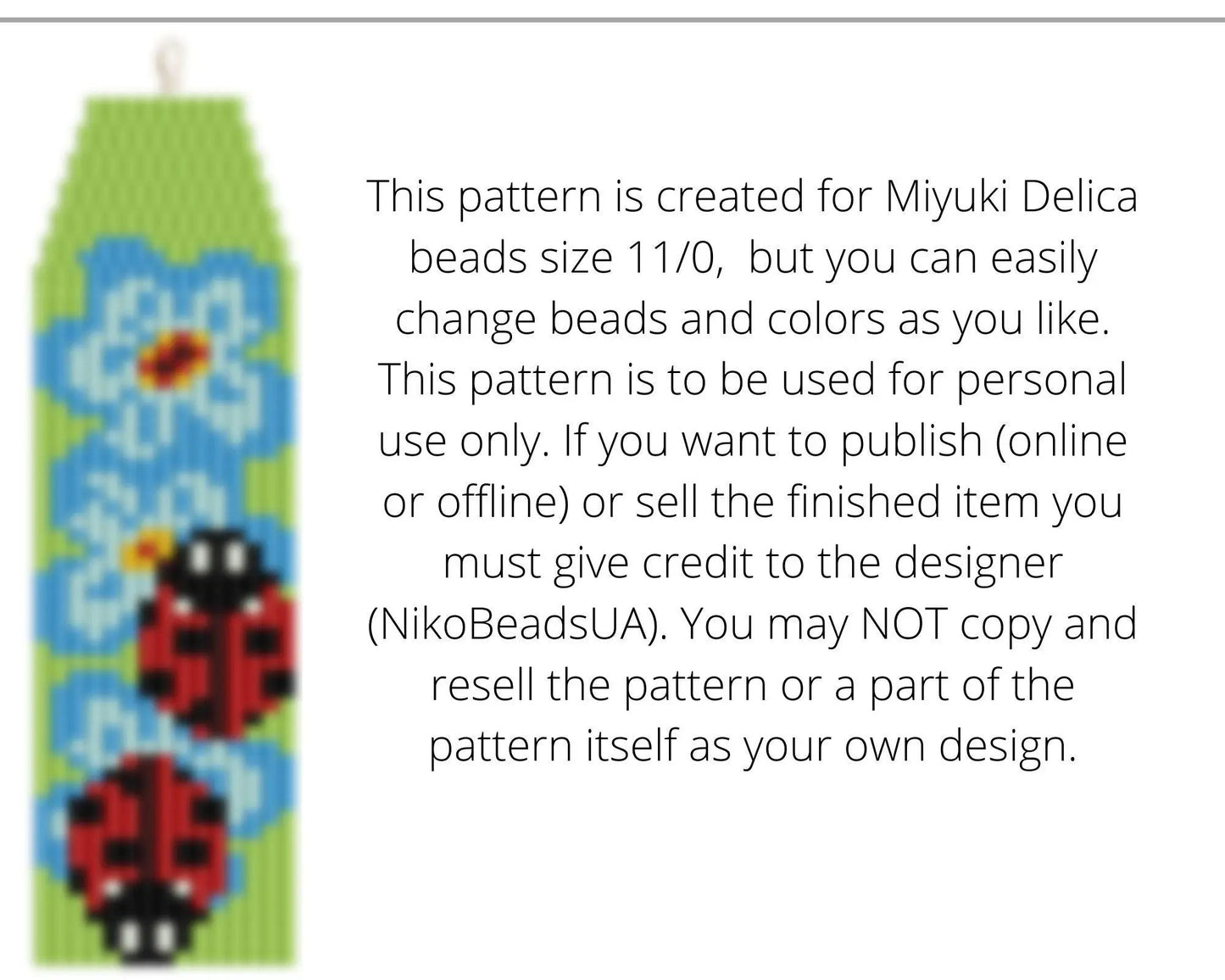 Ladybug Brick Stitch pattern for fringe beaded earrings - NikoBeadsUA