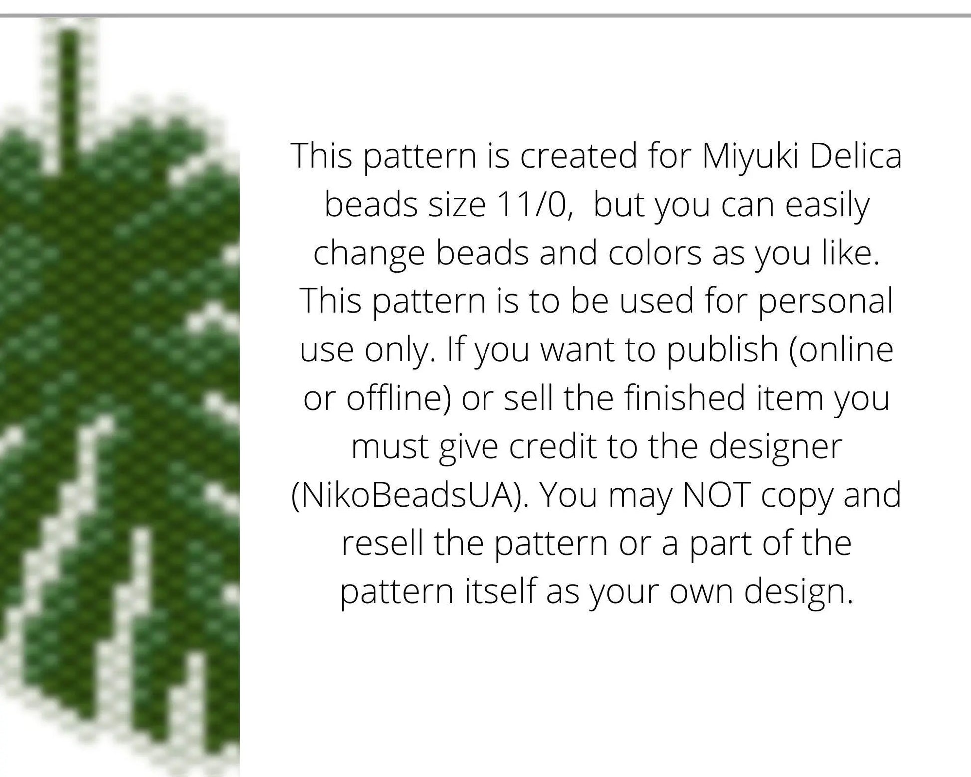 Monstera Brick Stitch pattern for beaded pendant and earrings - NikoBeadsUA