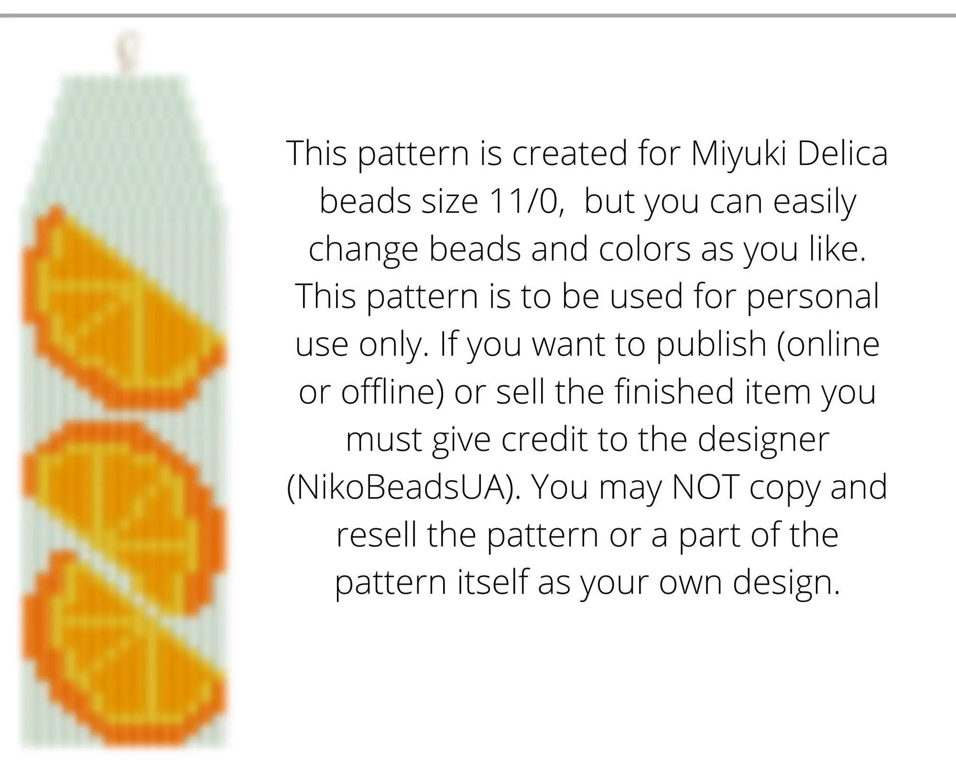 Oranges Brick Stitch pattern for fringe beaded earrings - NikoBeadsUA