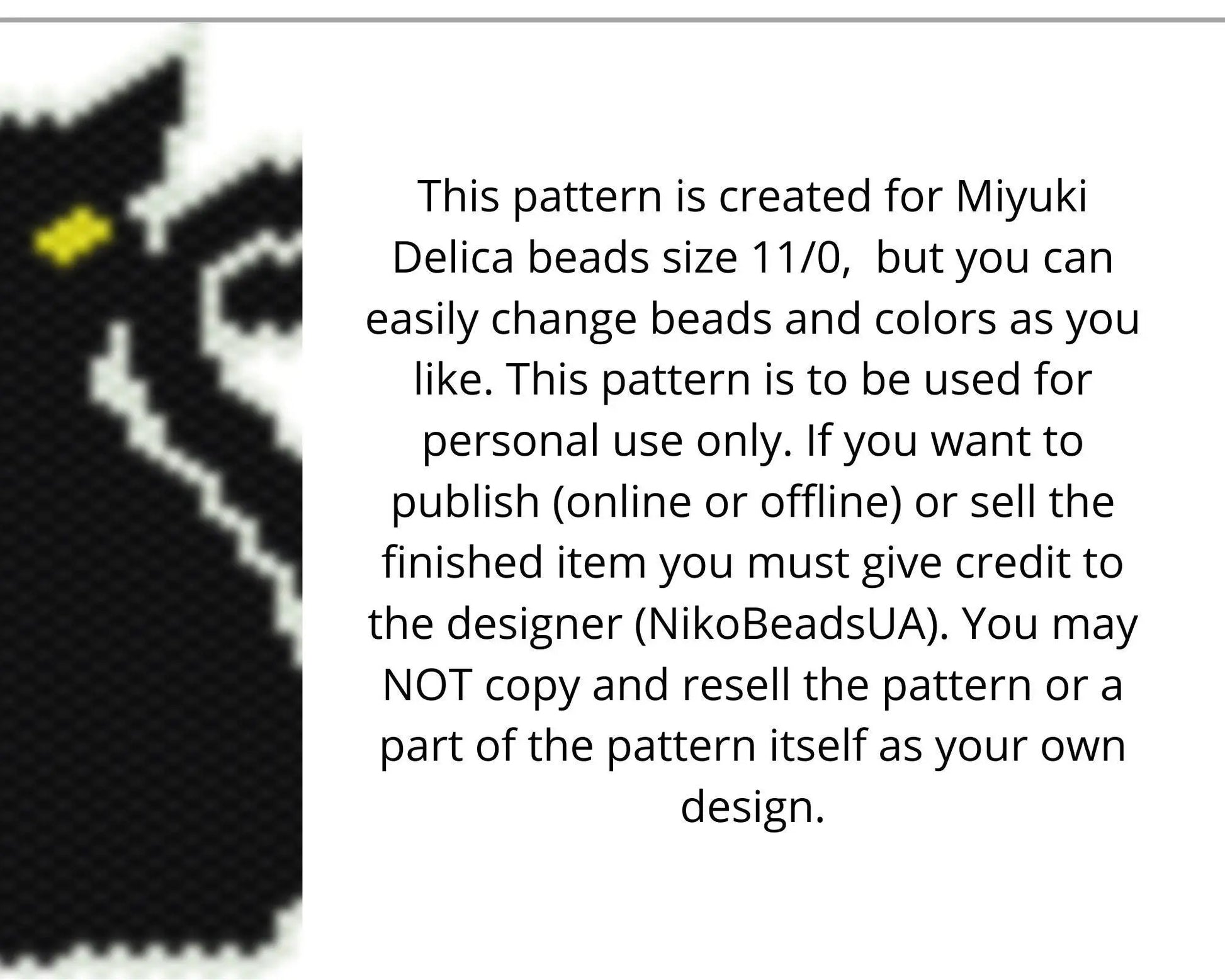 Black Cat Brick Stitch pattern for beaded pendant and earrings - NikoBeadsUA