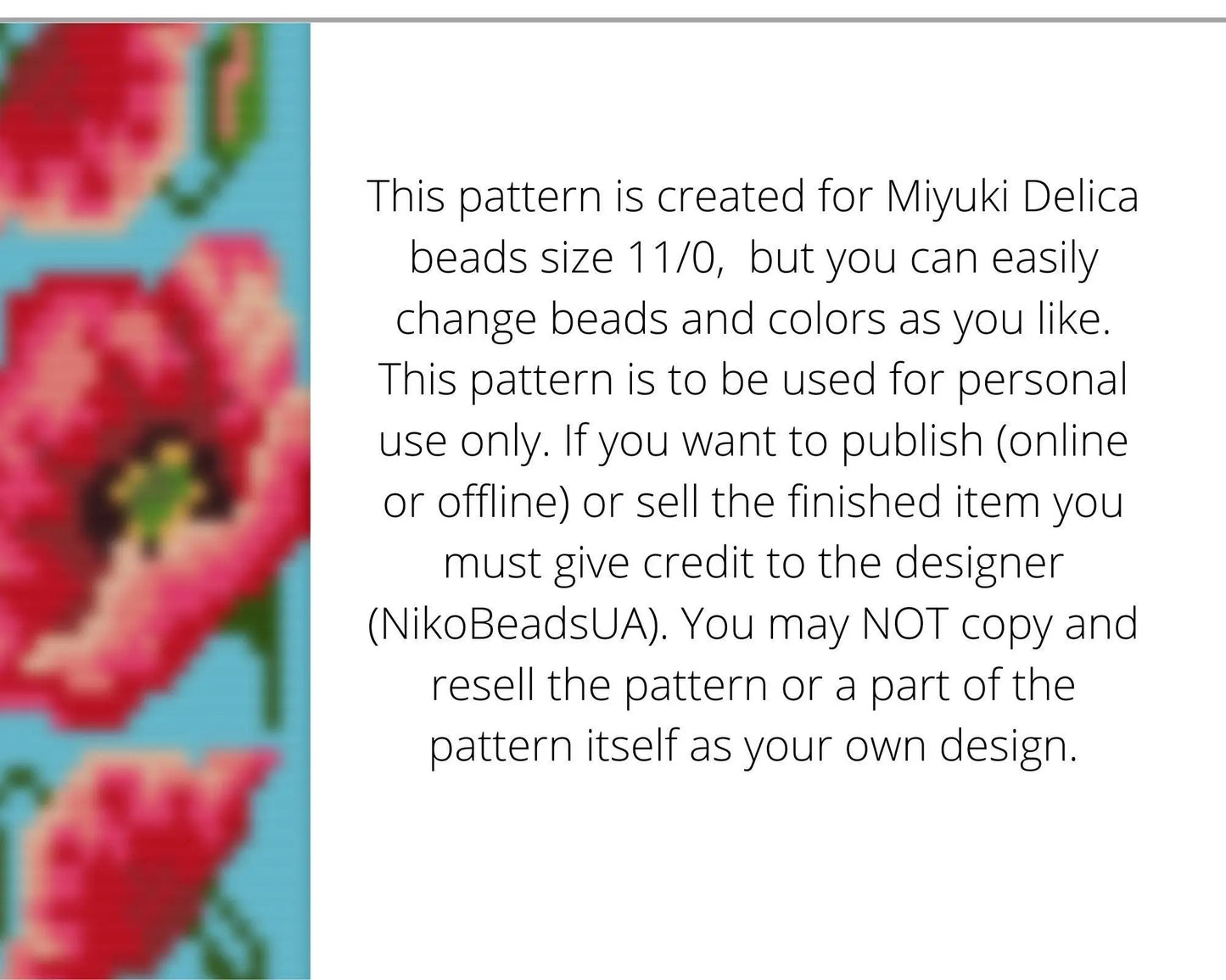 Poppy Loom pattern for wide beaded bracelet - NikoBeadsUA