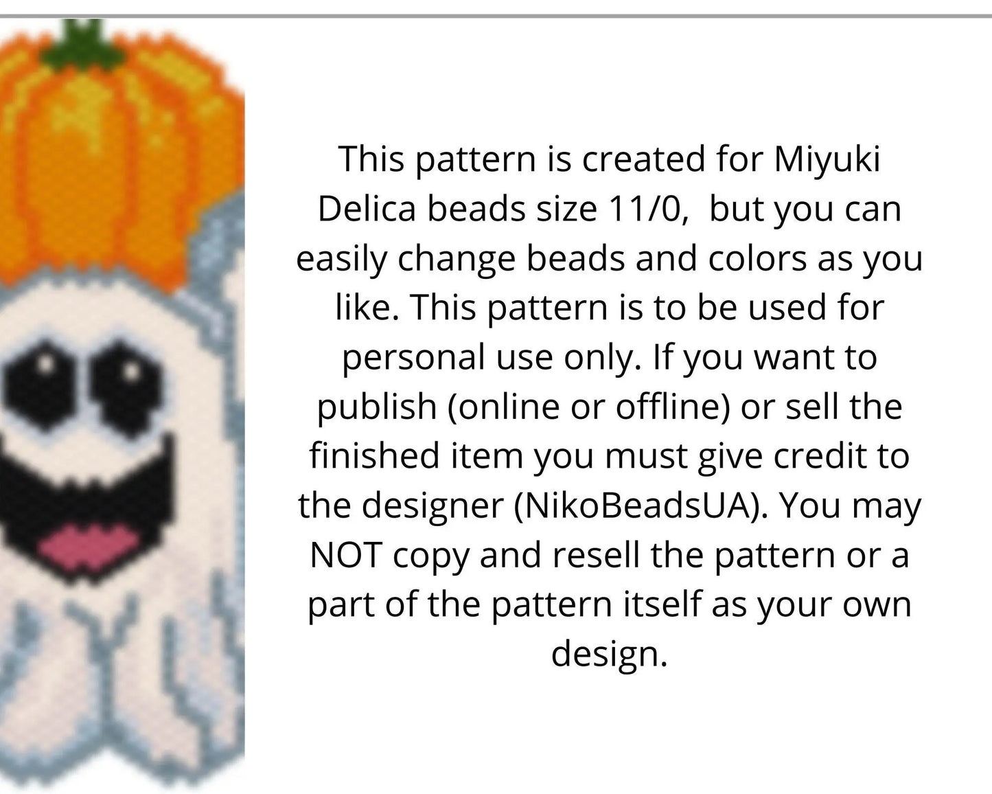 Ghost & Pumpkin Brick Stitch pattern for beaded pendant and earrings - NikoBeadsUA