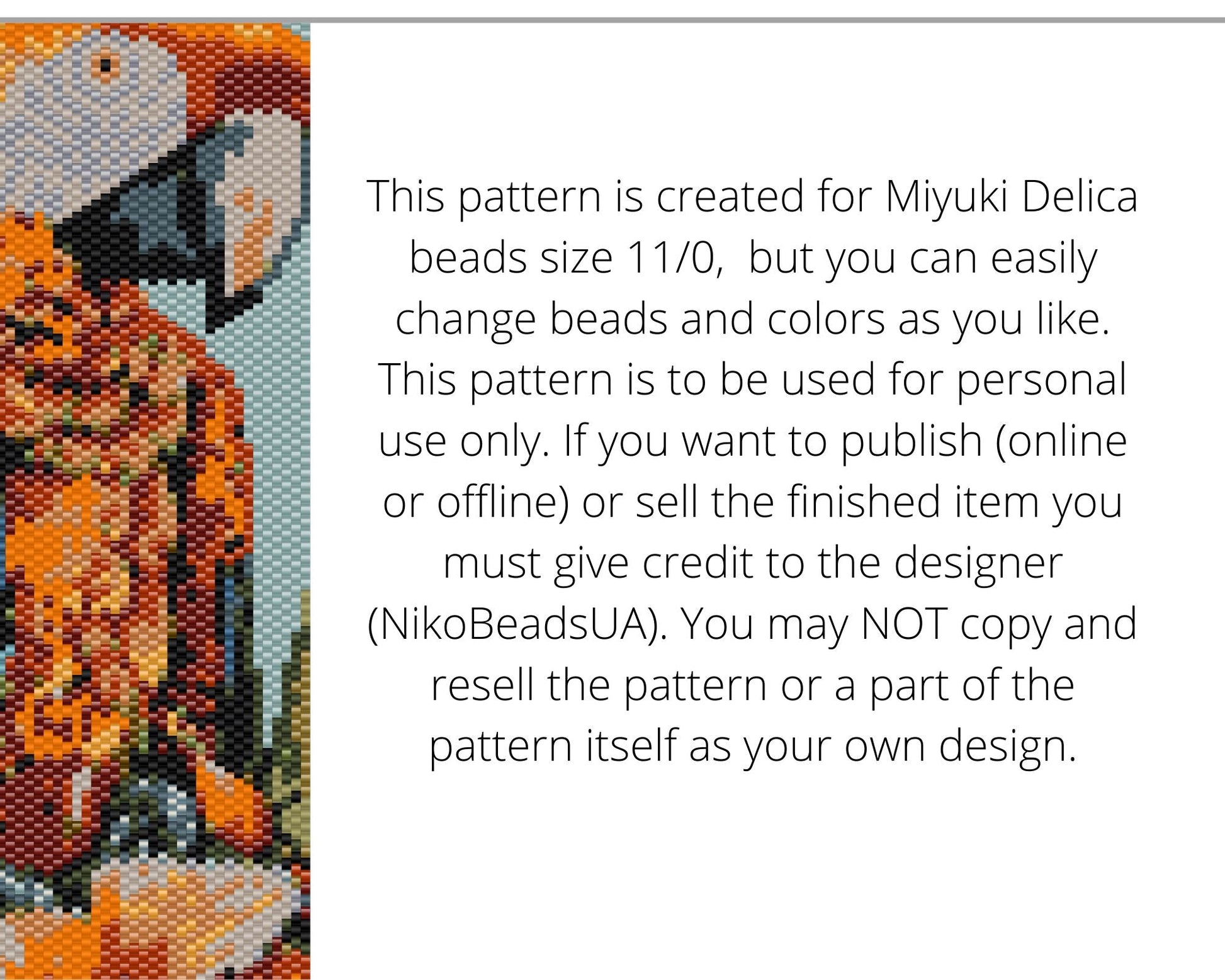 Ara Parrot even peyote and loom patterns for beaded bracelet or bookmark NikoBeadsUA