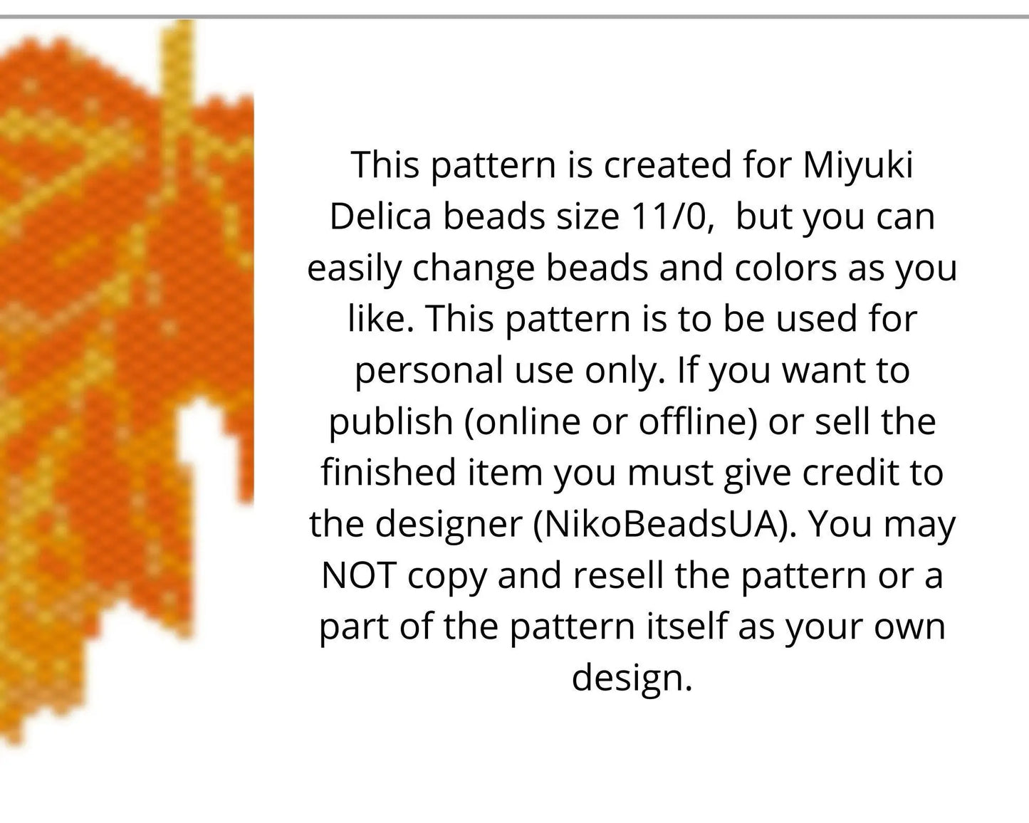 Maple Leaf Brick Stitch pattern for beaded pendant and earrings - NikoBeadsUA