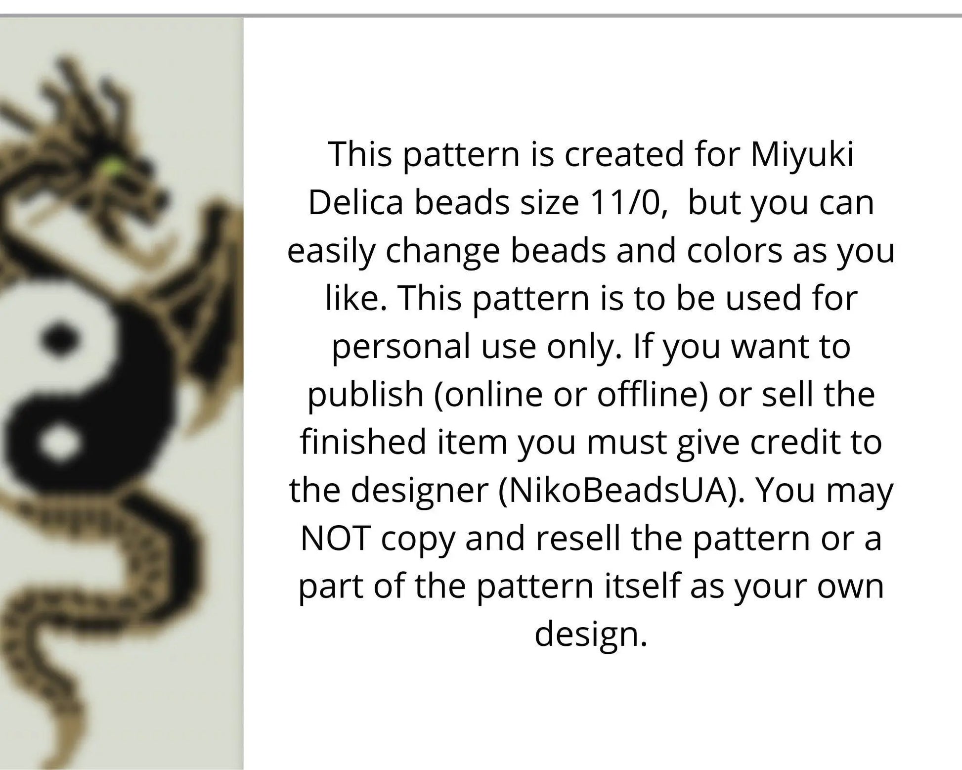 Yin Yang Dragon even peyote pattern for beaded bracelet - NikoBeadsUA