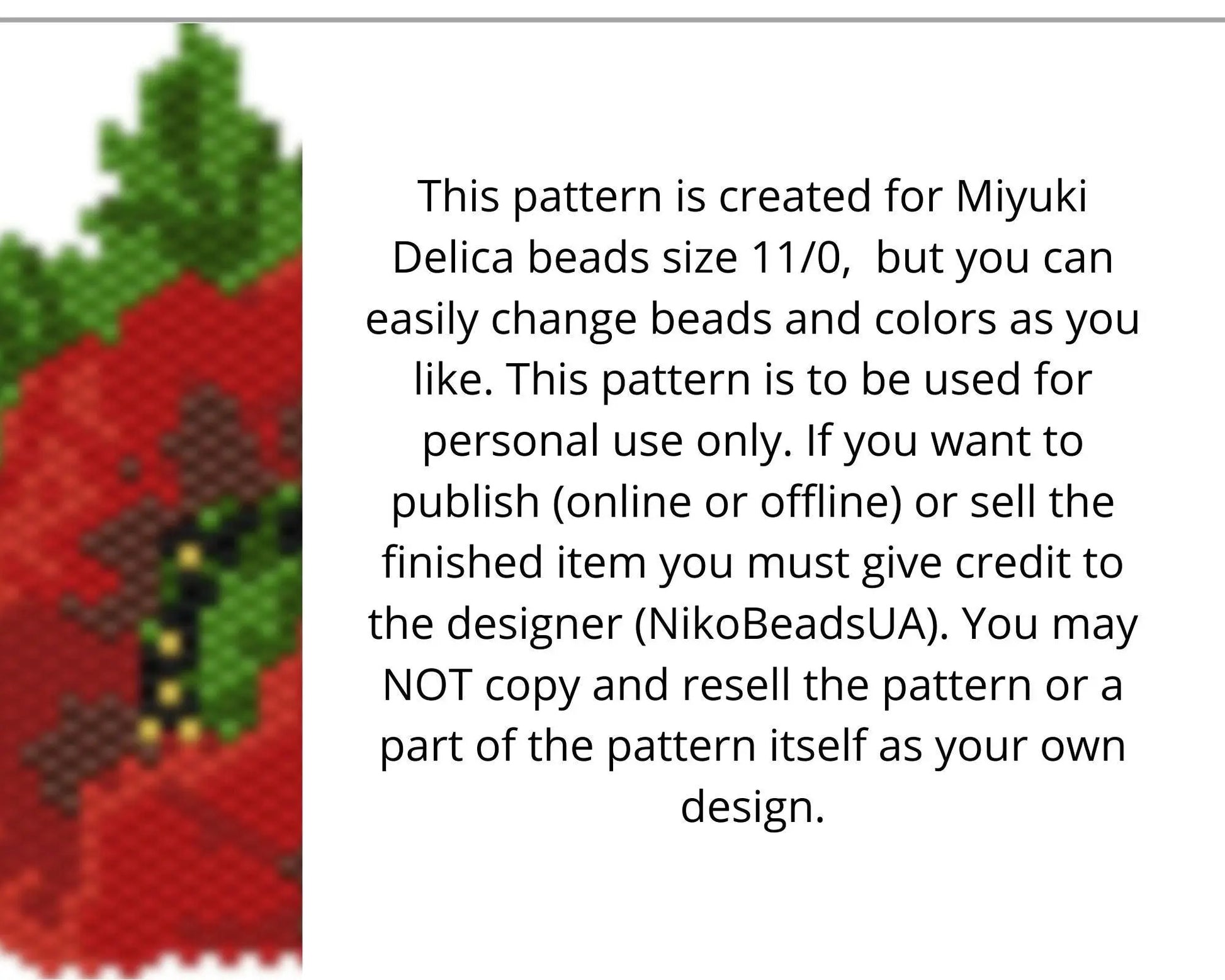 Poppy Brick Stitch pattern for beaded pendant and earrings - NikoBeadsUA