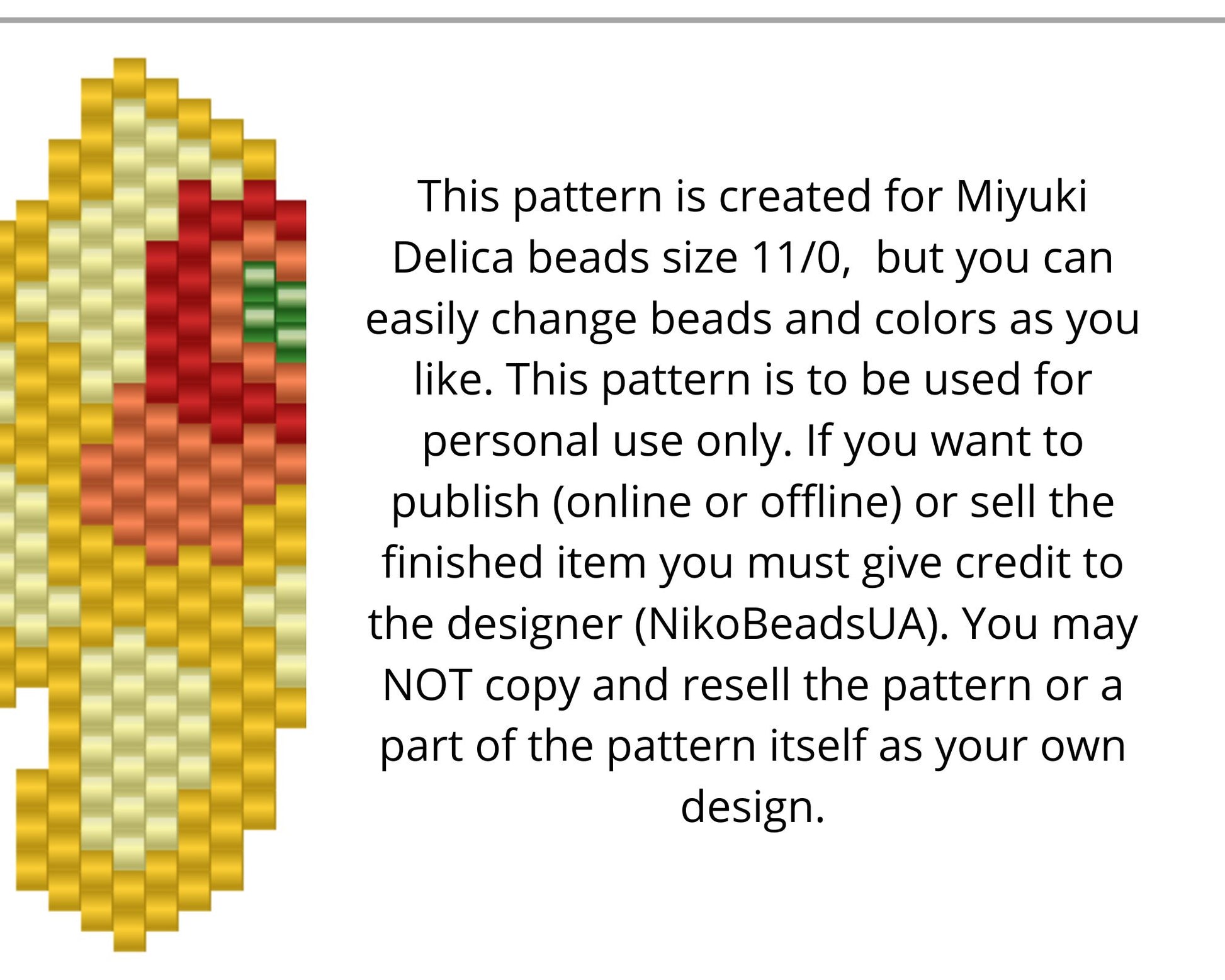 Daffodil Brick Stitch pattern for beaded pendant and earrings NikoBeadsUA