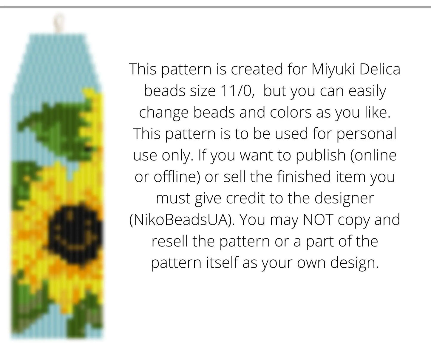 Sunflowers Asymmetrical Brick Stitch pattern for fringe beaded earrings - NikoBeadsUA