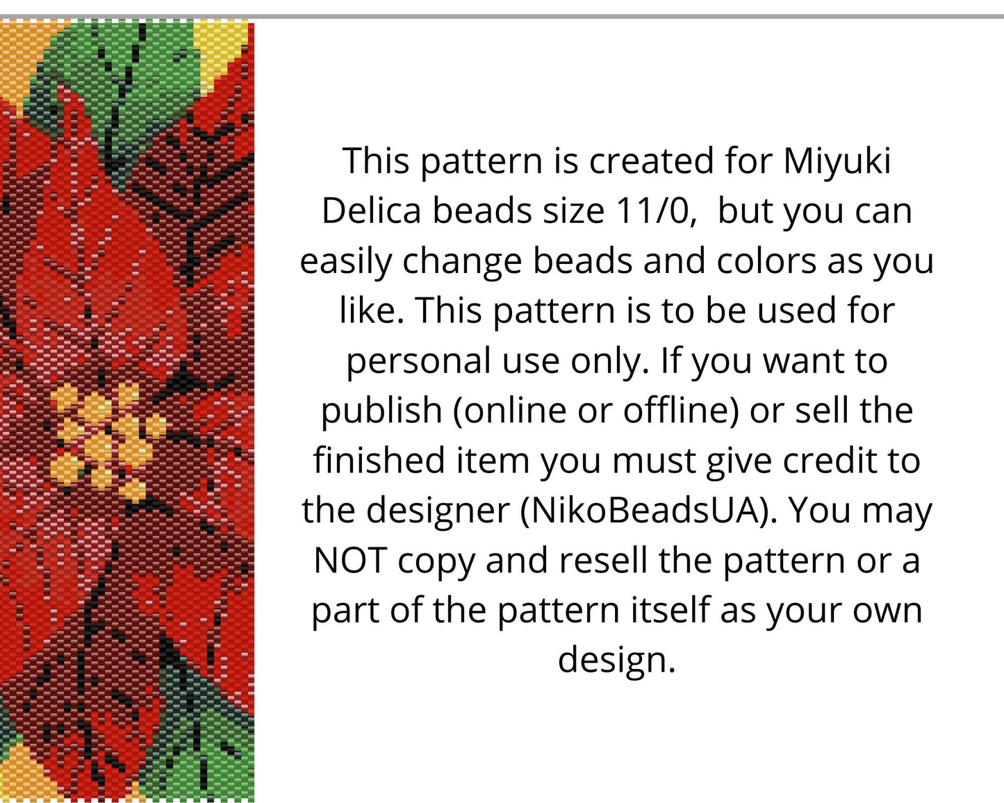 Poinsettia even peyote and loom patterns for beaded tapestry NikoBeadsUA