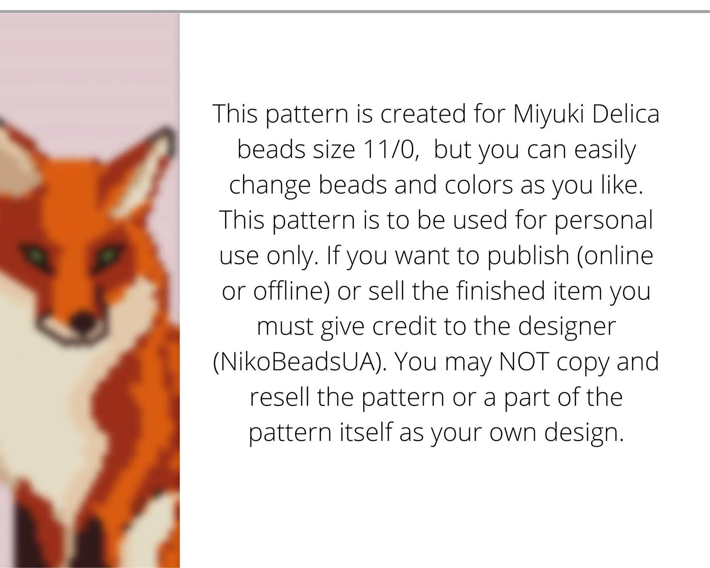 Fox even peyote pattern for beaded bracelet NikoBeadsUA