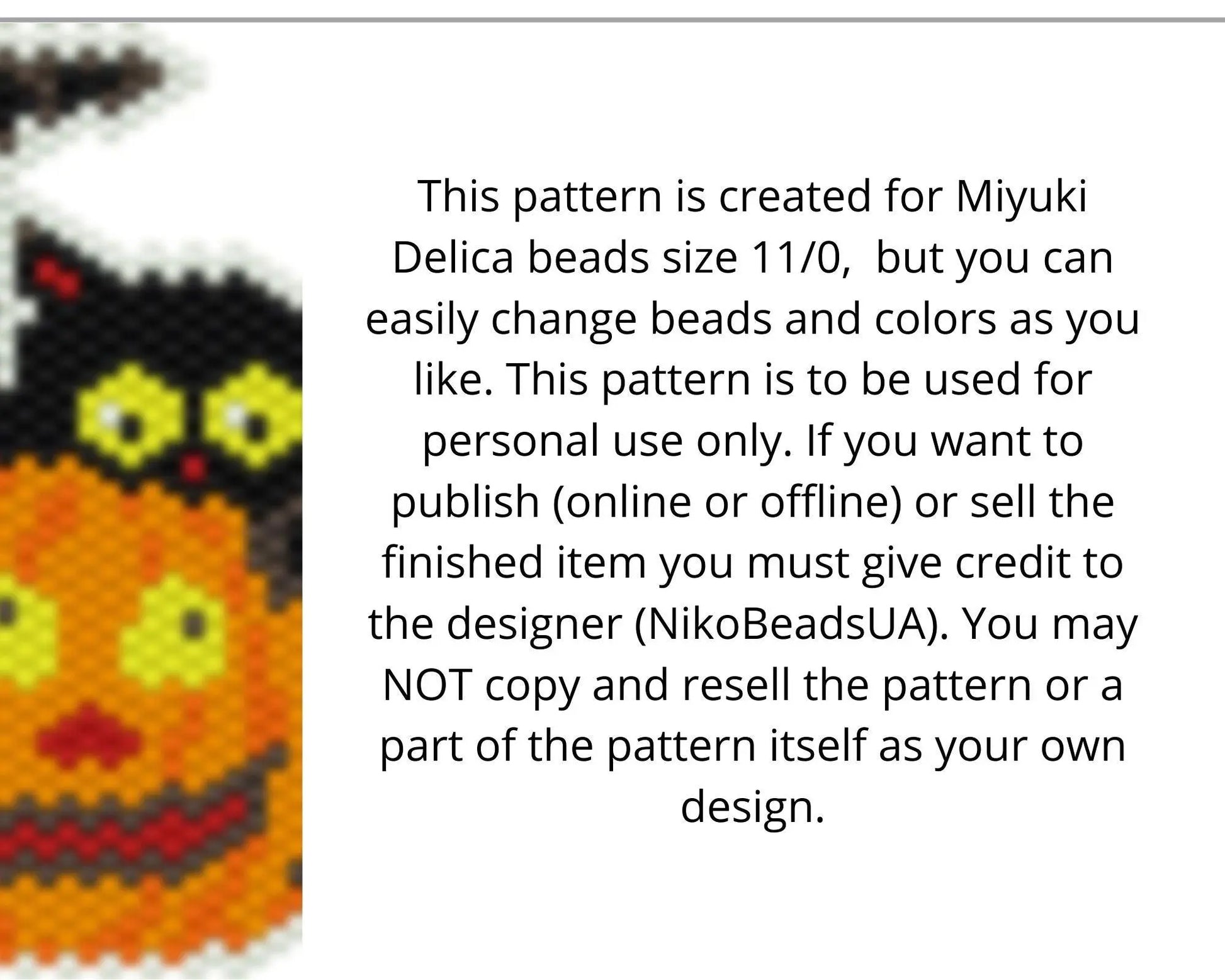 Cat & Pumpkin Brick Stitch pattern for beaded pendant and earrings - NikoBeadsUA