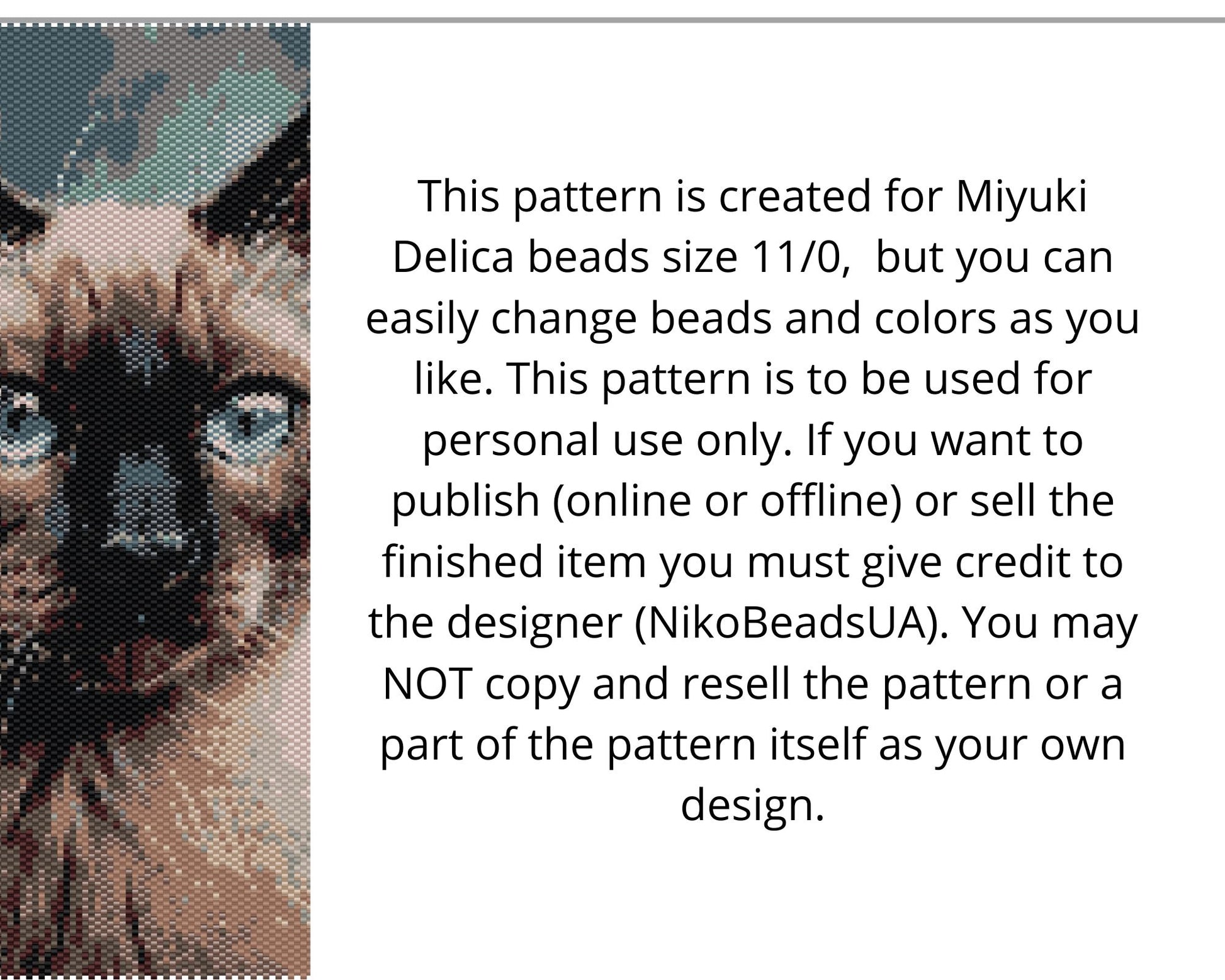 Siamese Cat even peyote and loom patterns for beaded tapestry or postcard NikoBeadsUA
