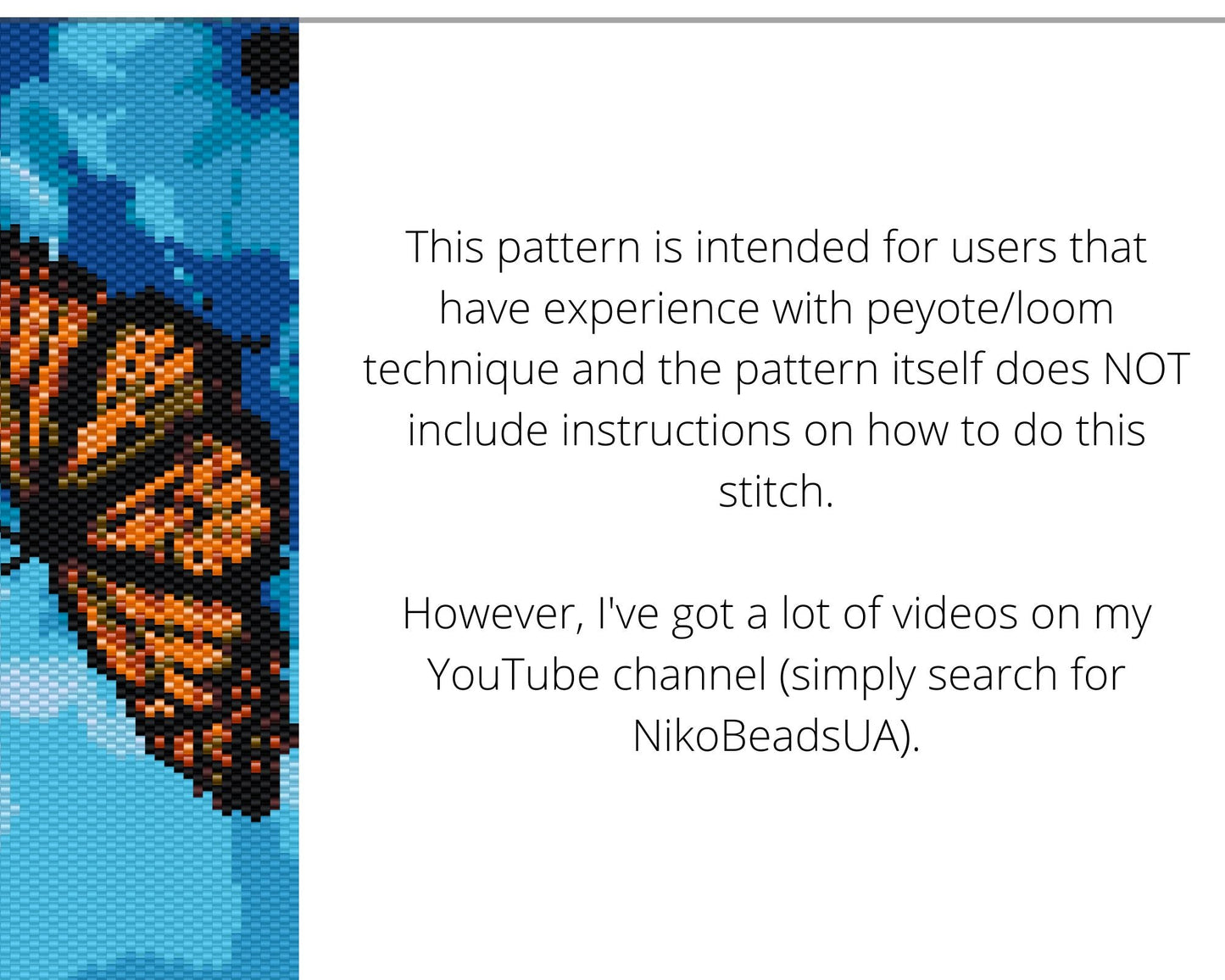 Butterfly in Blue Flowers even peyote and loom patterns for beaded bracelet or bookmark NikoBeadsUA