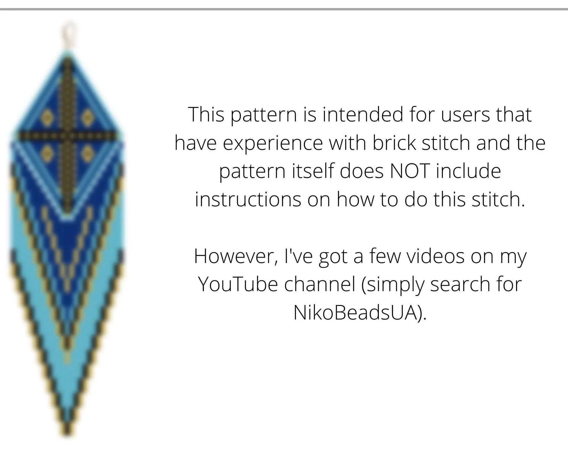 Blue Cross Brick Stitch pattern for fringe beaded earrings with diamond top - NikoBeadsUA