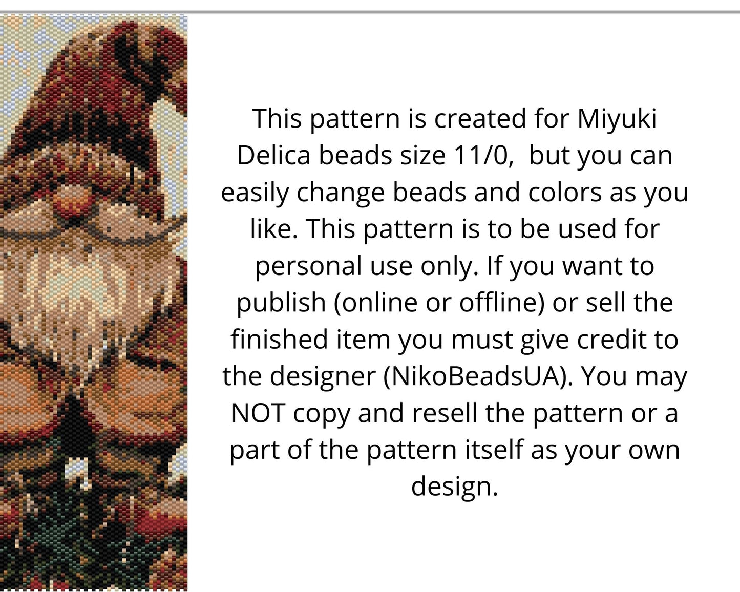 Christmas Gnome even peyote and loom patterns for beaded tapestry