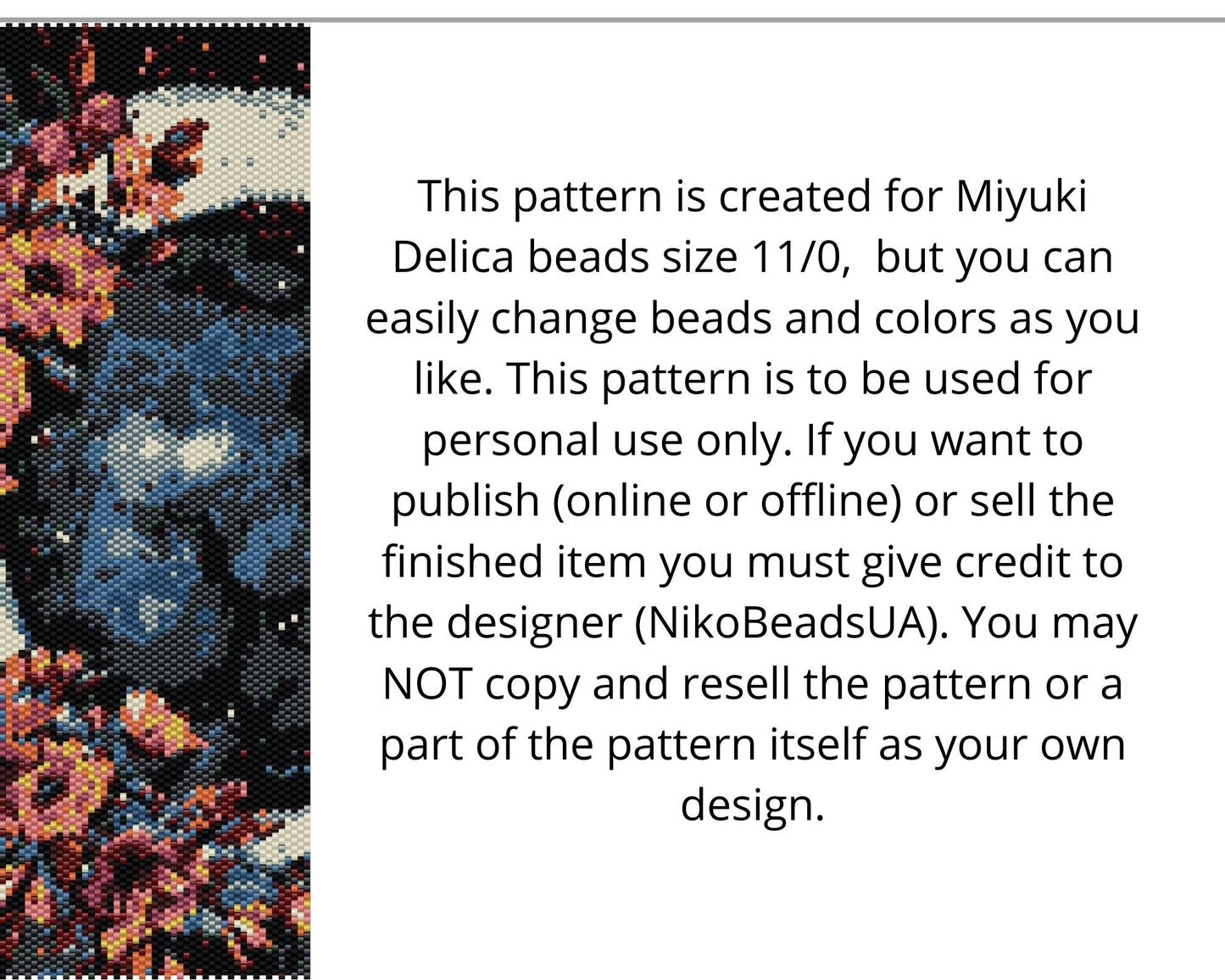 Floral Moon even peyote and loom patterns for beaded tapestry