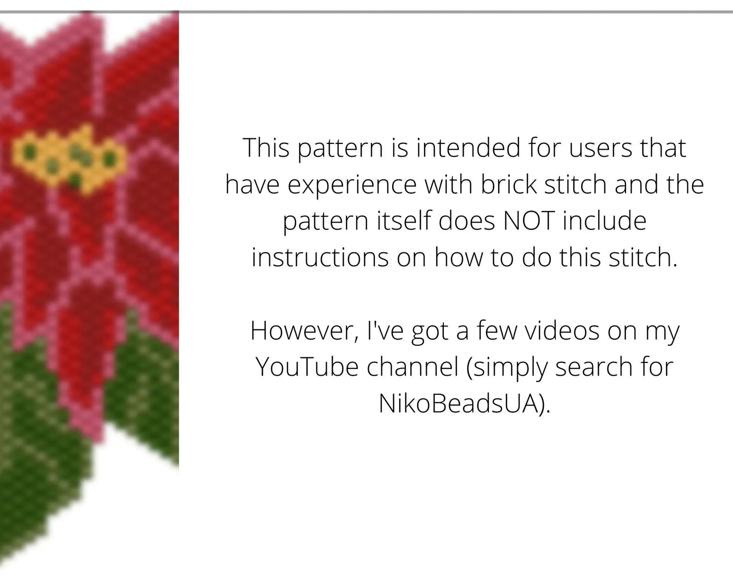 Poinsettia Brick Stitch pattern for beaded pendant and earrings NikoBeadsUA