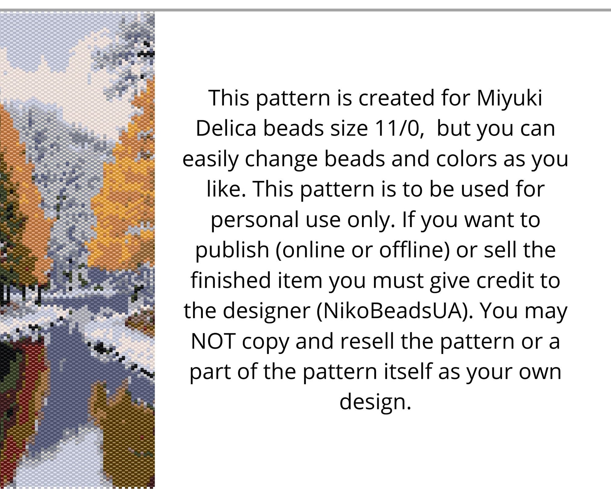 Snowy Autumn even peyote and loom patterns for beaded tapestry or postcard NikoBeadsUA