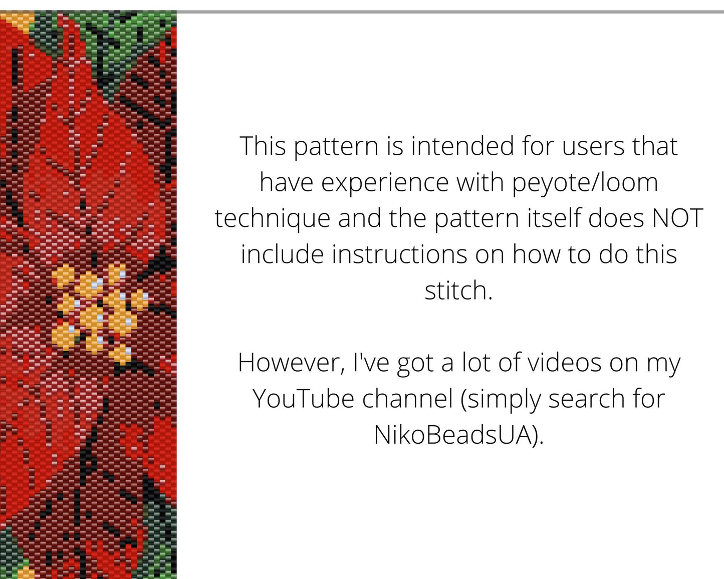 Poinsettia even peyote and loom patterns for beaded bracelet or bookmark NikoBeadsUA