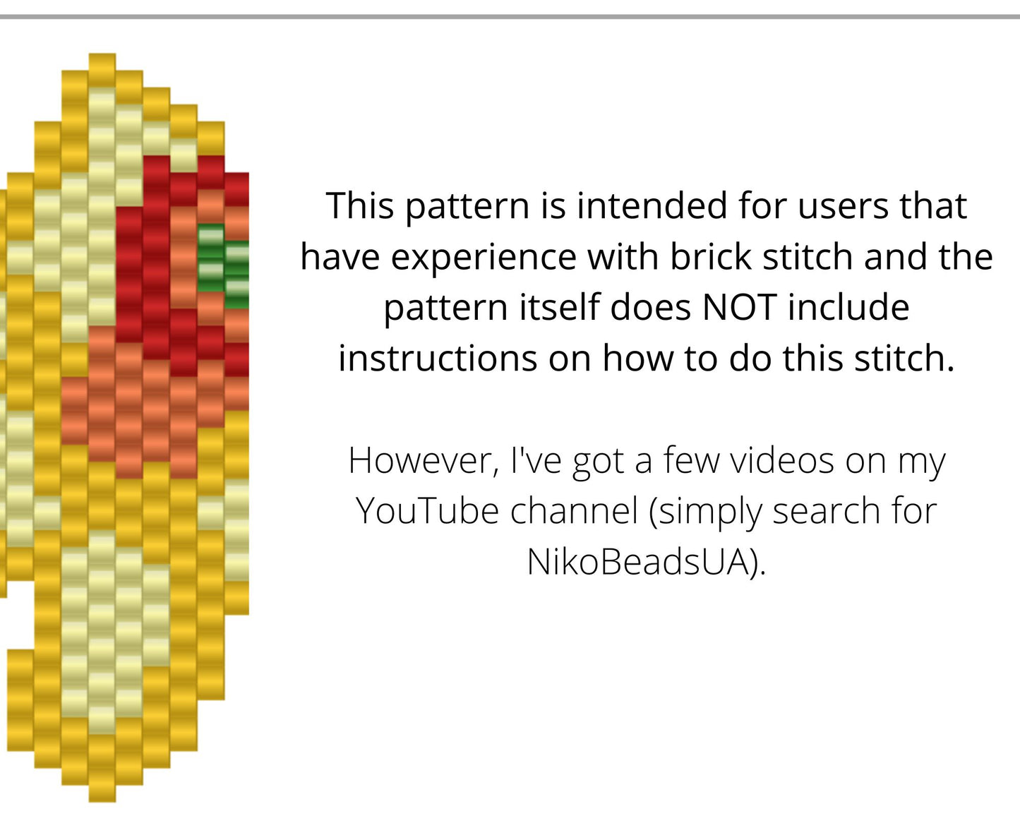 Daffodil Brick Stitch pattern for beaded pendant and earrings NikoBeadsUA