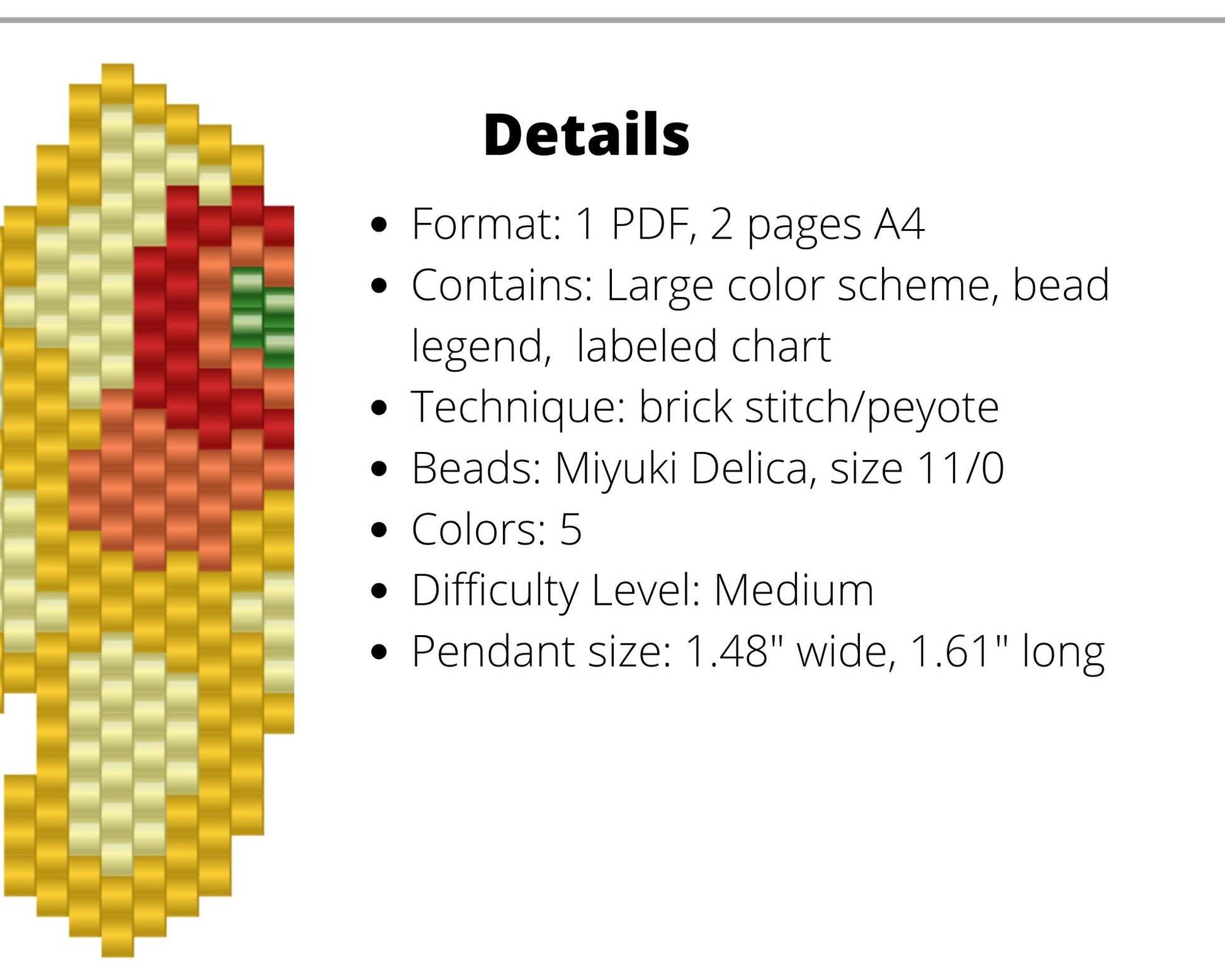 Daffodil Brick Stitch pattern for beaded pendant and earrings NikoBeadsUA