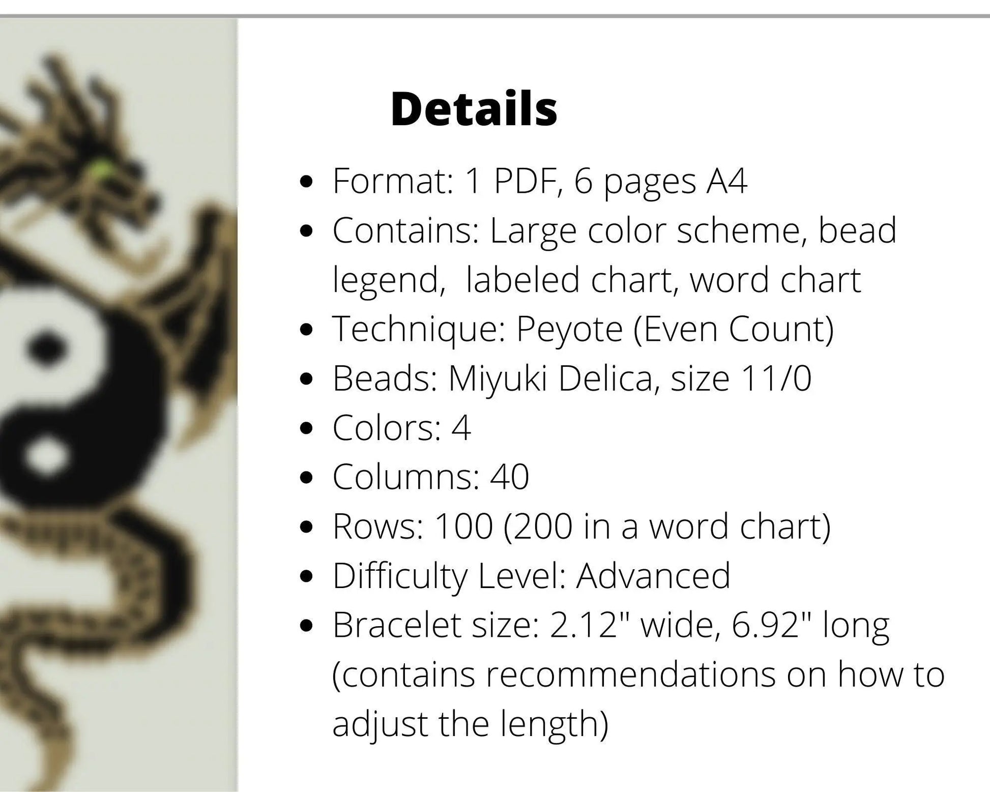 Yin Yang Dragon even peyote pattern for beaded bracelet - NikoBeadsUA