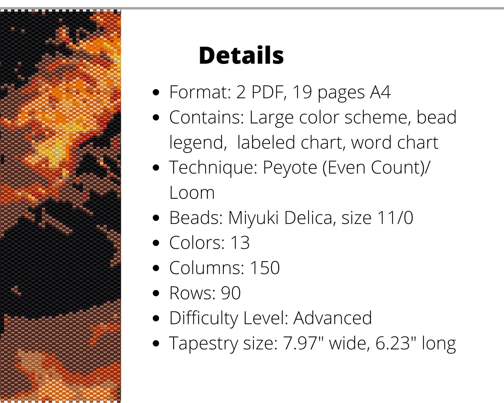 Fire Horse even peyote and loom patterns for beaded tapestry or postcard NikoBeadsUA