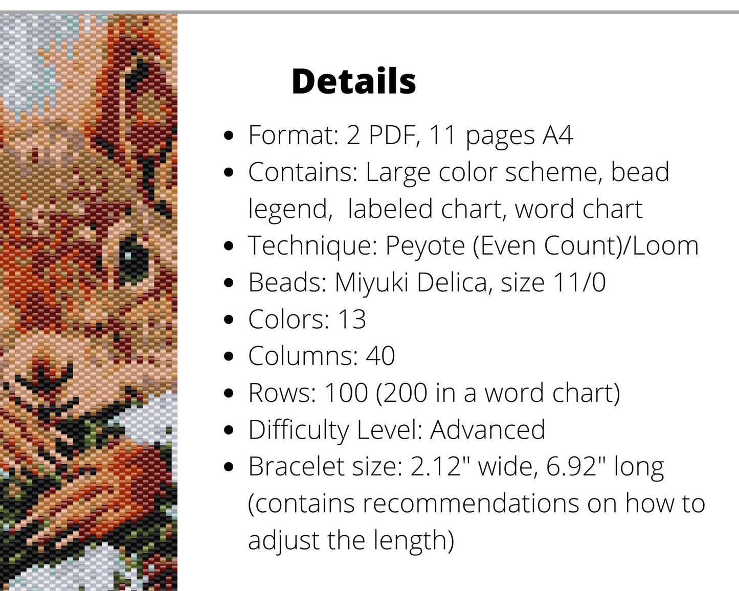 Squirrel even peyote and loom patterns for beaded bracelet or bookmark - NikoBeadsUA