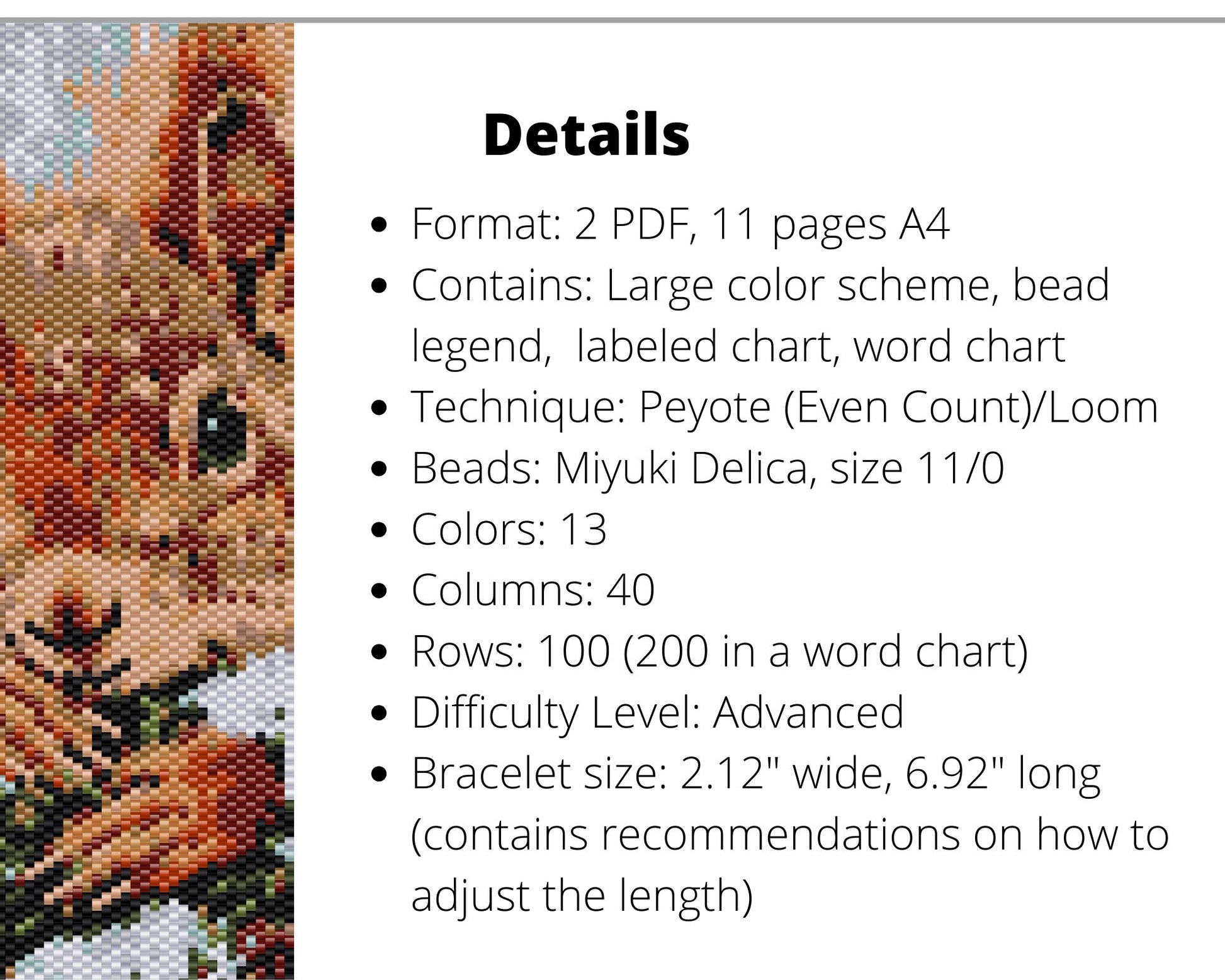 Squirrel even peyote and loom patterns for beaded bracelet or bookmark - NikoBeadsUA